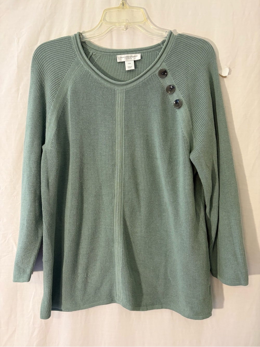 Christopher & Banks Sage Green Button-Shoulder Knit Sweater